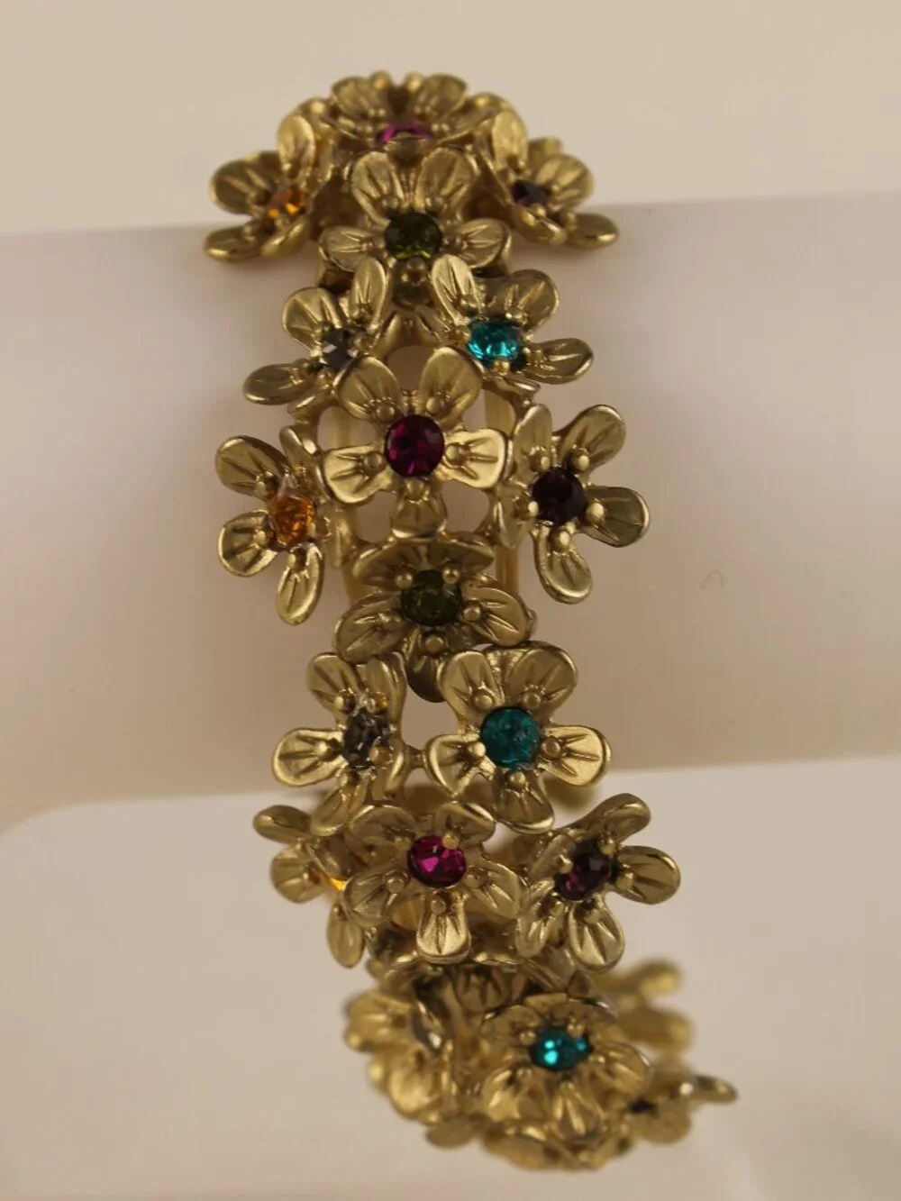 Boho Garden Botanical Multi-Color Crystal Flower Cluster Stretch Bracelet